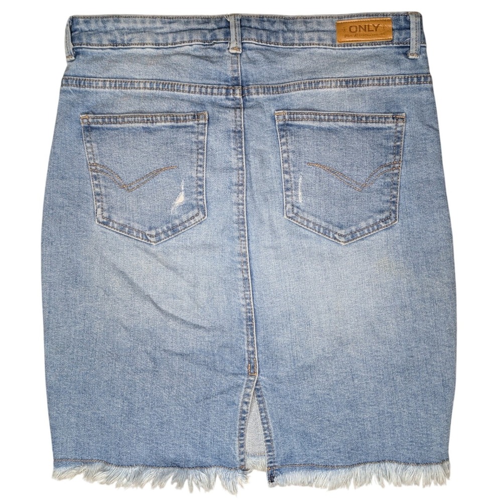 Only US 4 EUR 36 Blue‎ Cotton Denim Jean Midi Skirt Light Wash Distressed - Picture 2 of 6